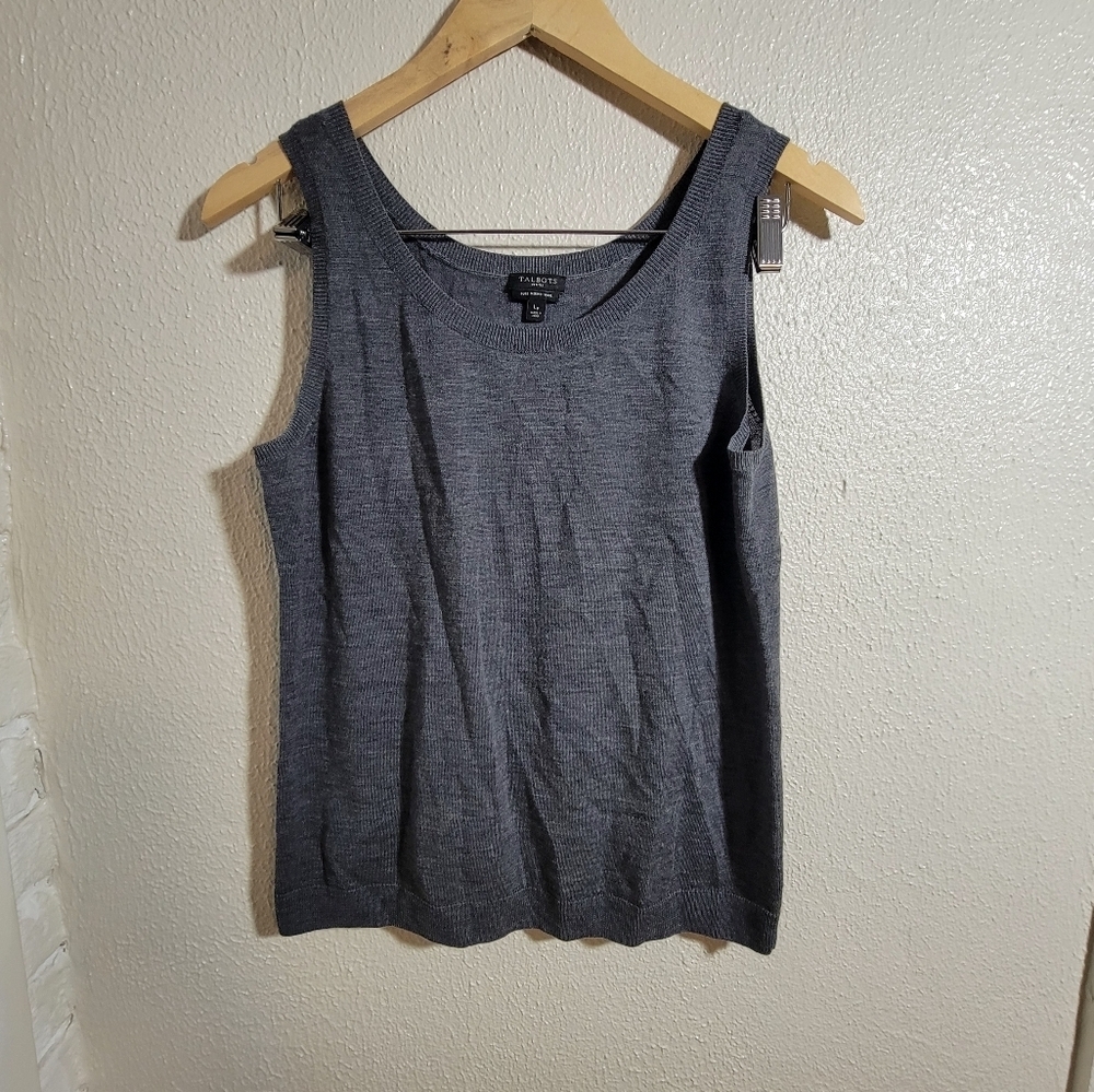 Talbots 100%  Pure Merino Wool Tank Shell size LP Gray Capsule Quiet Luxury